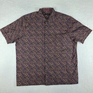 Ted Baker London Shirt Mens 7 Blue Brown Floral Hawaiian Button Up Short Sleeve